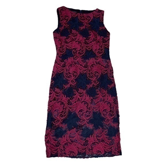 David Meister Blue Pink Lace Dress 10
